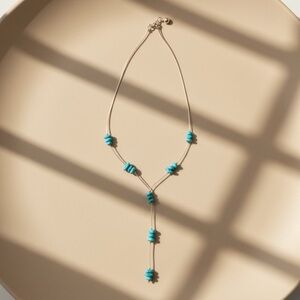 Elegant 16” Liquid 925 Pearl & Turquoise Necklace with 3.5” turq n silver drop .